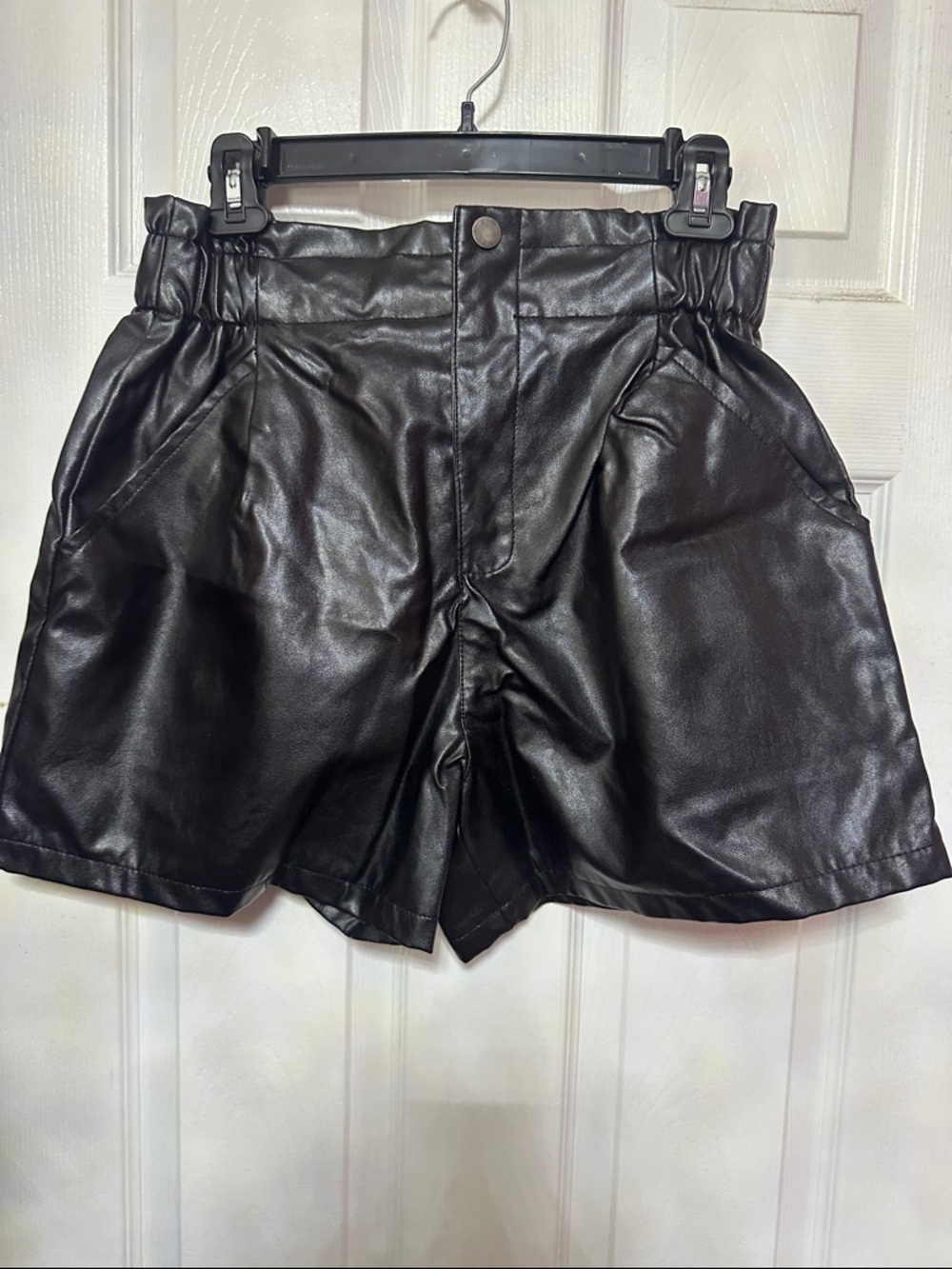 High-Waist Faux Leather Black Shorts